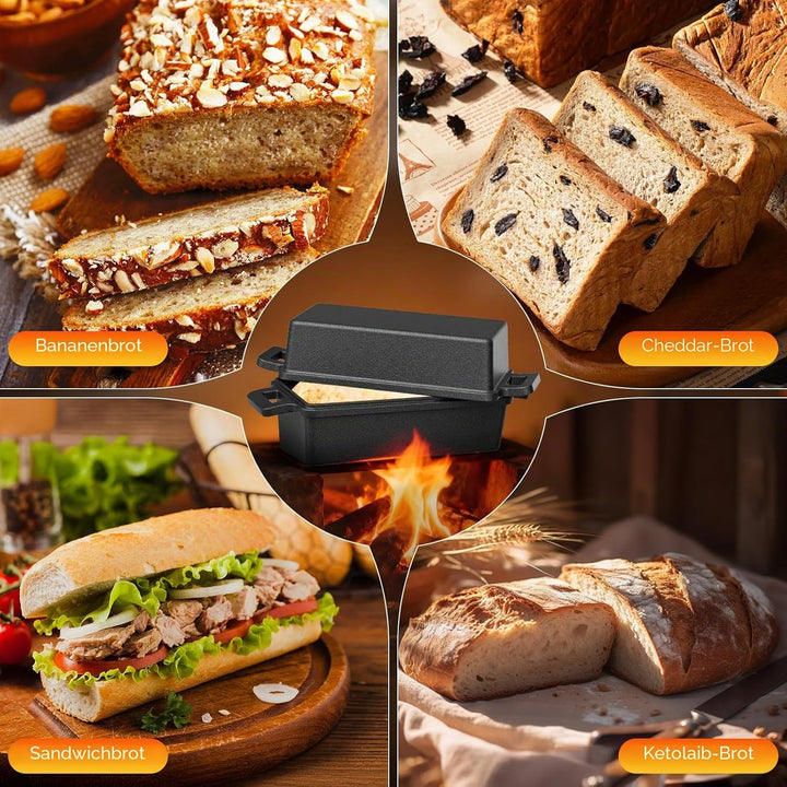 Brotbackform mit Deckel, Topf aus Gusseisen, ideal als Brotform, Brotzubehör, Brotbackform und Kuche