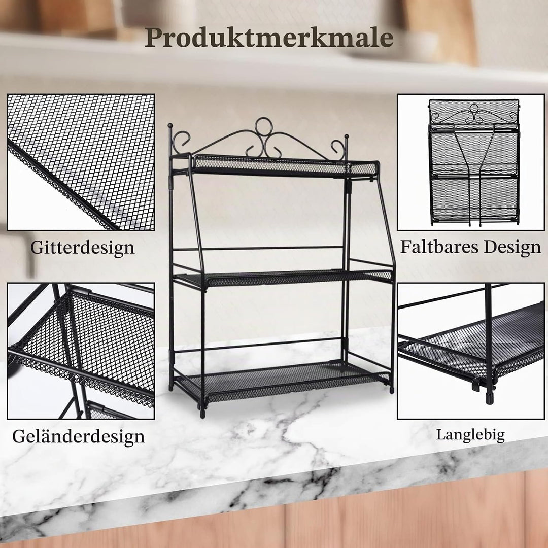 Uten Gewürzregal Stehend, Küchenregal mit 3 Ebenen aus Metall, klappbar und dauerhaft, für Arbeitspl