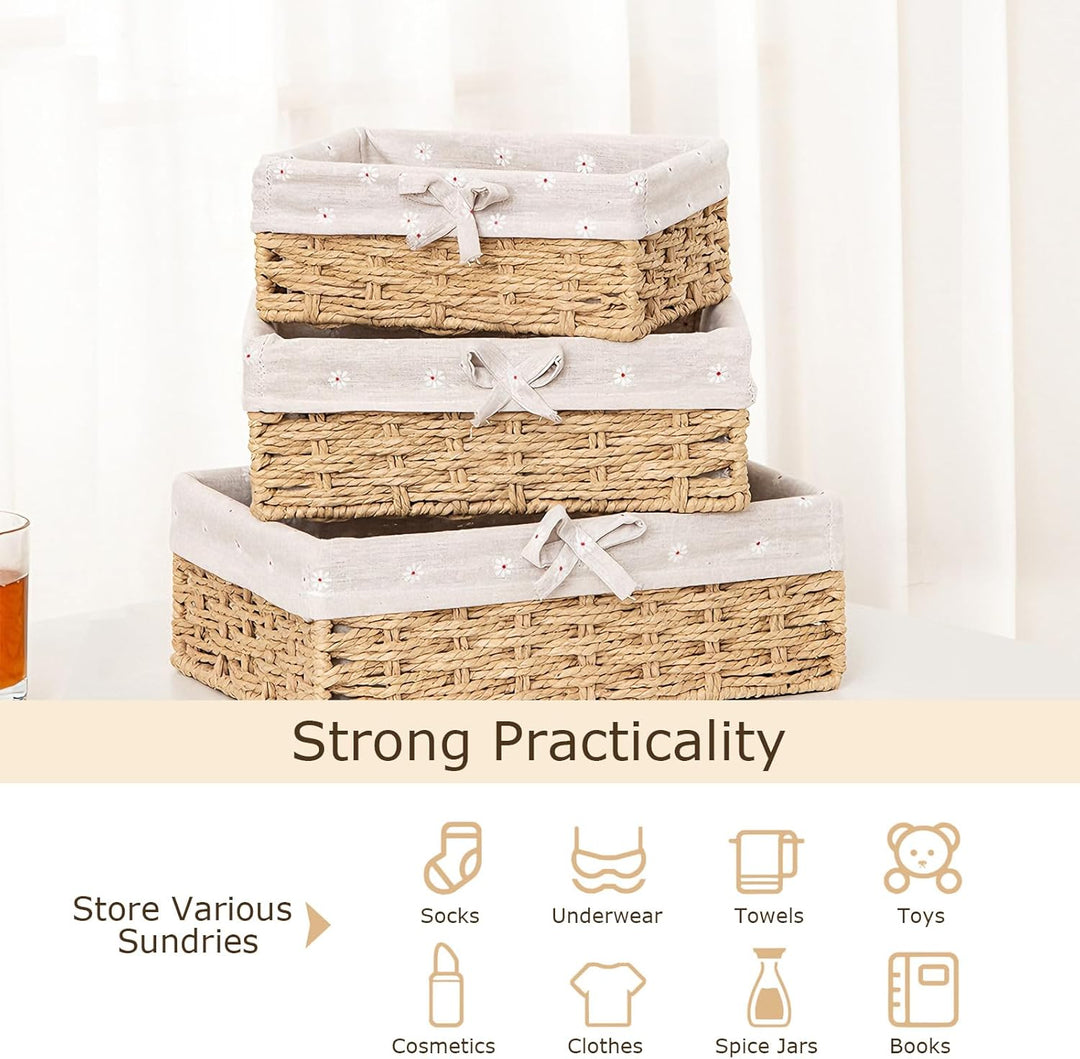 3er Set Brötchenkorb, Scandi Style Aufbewahrungskorb Geflochten Brotkörbchen Körbchen Rattan Korb Br