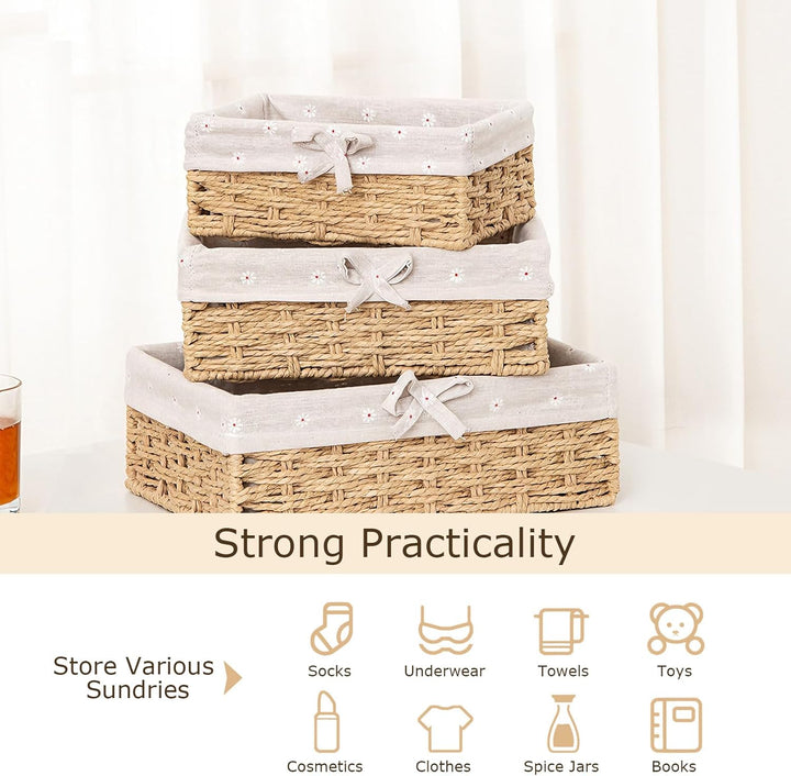 3er Set Brötchenkorb, Scandi Style Aufbewahrungskorb Geflochten Brotkörbchen Körbchen Rattan Korb Br