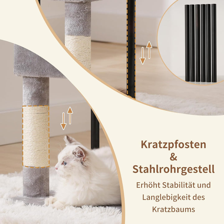Heybly Kratzbaum, 125 cm Kleiner Katzenbaum, Geräumiges und Bequemes Kratzbaum mit Höhle, Oben Sitzs