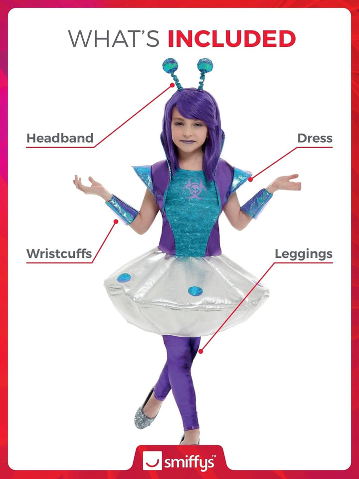 Alien Girl Costume, Silver (L) L-10-12 Jahre Silber, L-10-12 Jahre Silber
