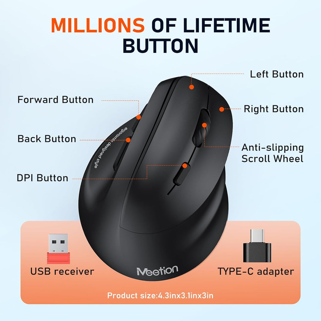MEETION Ergonomische Maus, Kabellose Vertikale Maus RGB Wiederaufladbare Funkmaus für Bluetooth(5.2