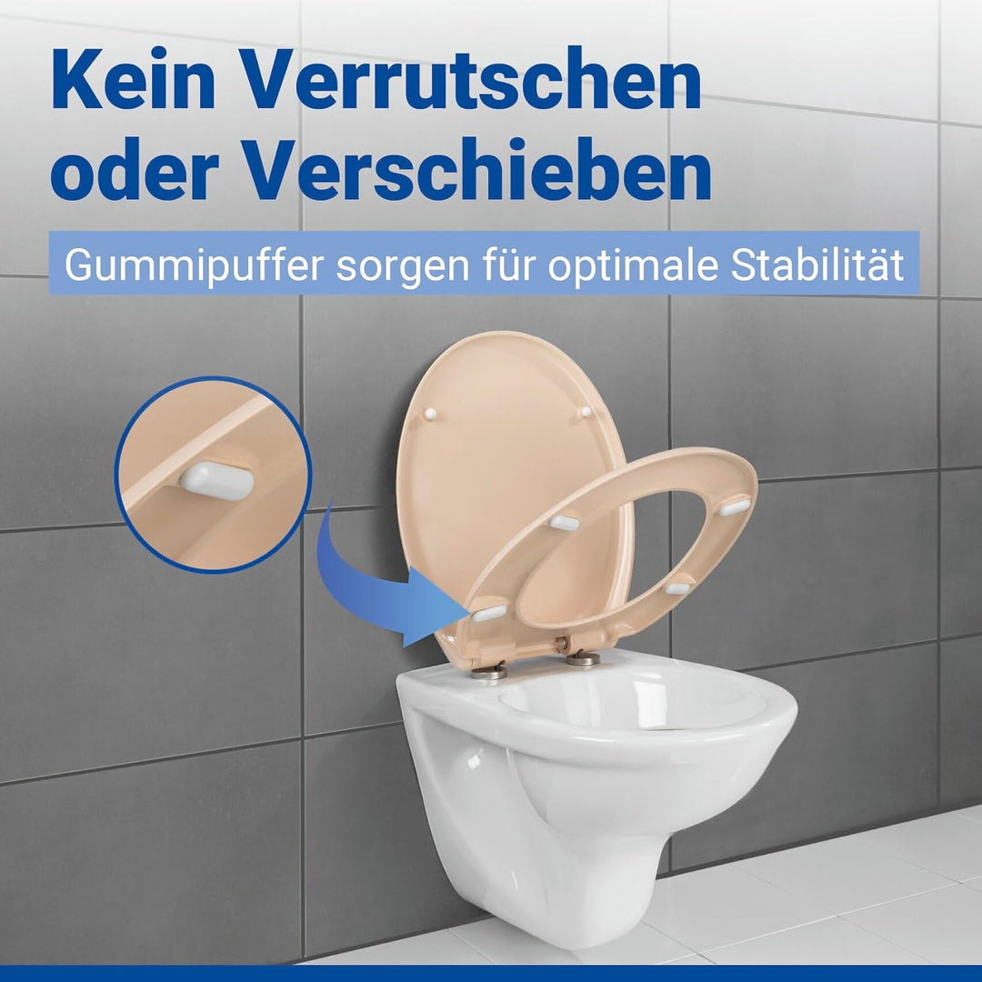 WENKO WC-Sitz Ottana Beige, hygienischer Toilettensitz mit Absenkautomatik, WC-Deckel mit Fix-Clip B