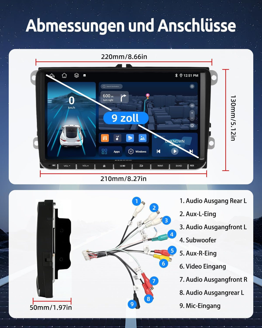 ESSGOO True 4+64G 9 Zoll Autoradio mit Carplay und Android Auto, Android 15 Car Radio Für VW Golf 5