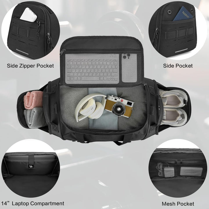 Taktische Sporttasche Herren 45L Reisetasche Mittelgross mit Schuhfach und Laptopfach Leicht Trainin
