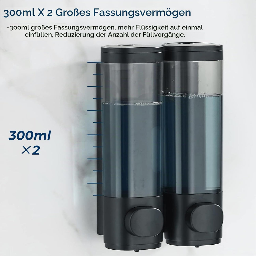 modunful Seifenspender für Dusche Wandbefestigung Ohne Bohren, 2 Kammern 300ml Duschspender Shampoo