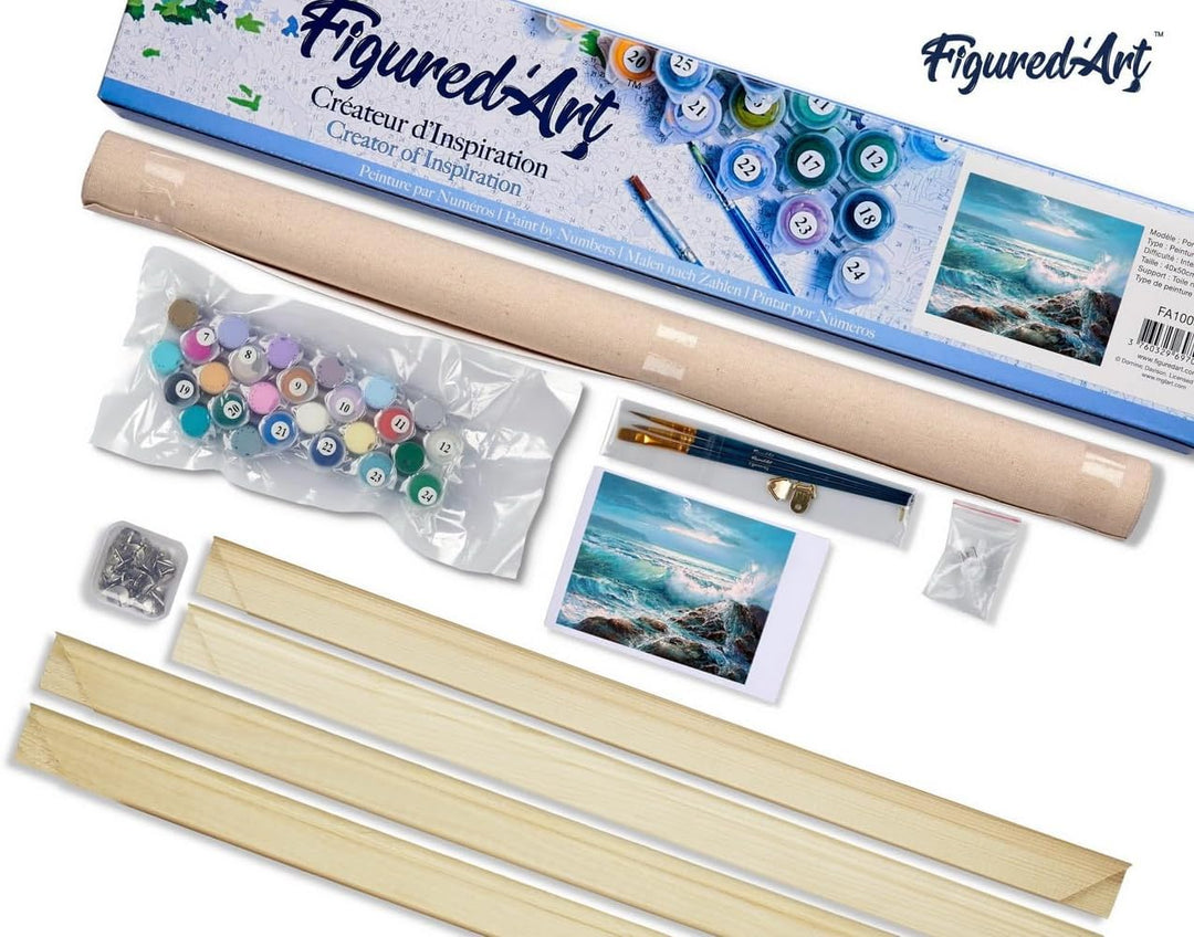 Figured'Art Malen Nach Zahlen Erwachsene Mit Rahmen Wellen - Paint by Numbers Basteln DIY Bastelset