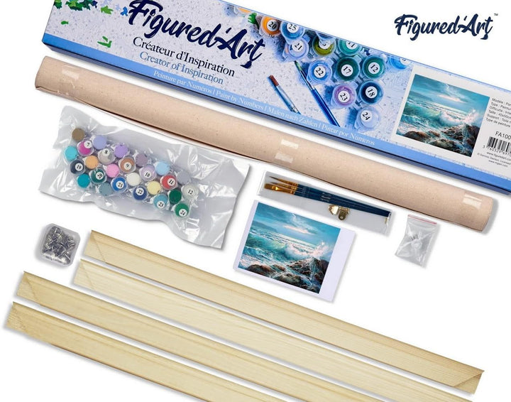 Figured'Art Malen Nach Zahlen Erwachsene Mit Rahmen Wellen - Paint by Numbers Basteln DIY Bastelset