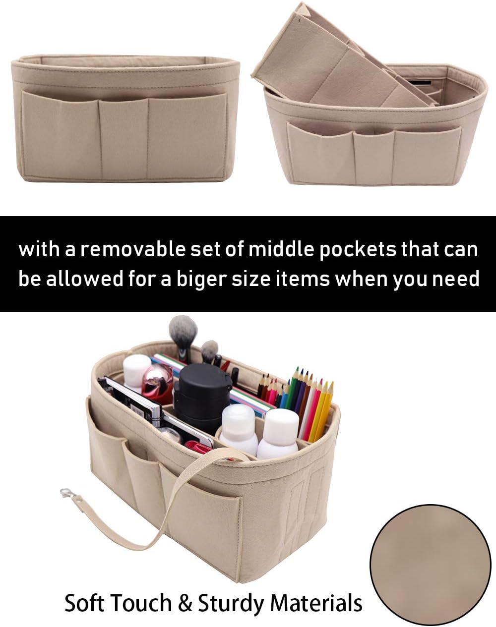 LEXSION Felt Insert Fabric Purse Organizer Bag, Bag Insert In Bag with Zipper Inner Pocket Fits Neve