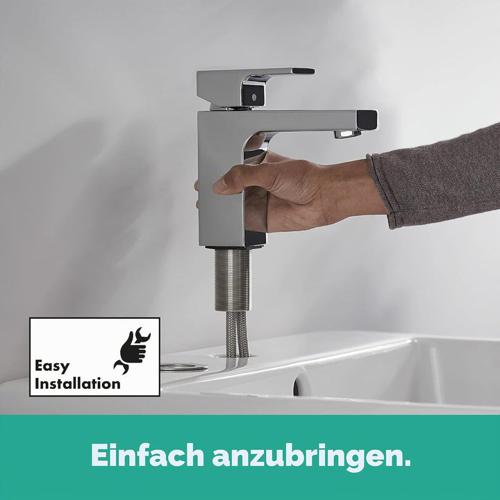 hansgrohe Vernis Shape - Waschtischarmatur mit Zugstangen-Ablauf, Wasserhahn Bad mit Auslauf Höhe 95
