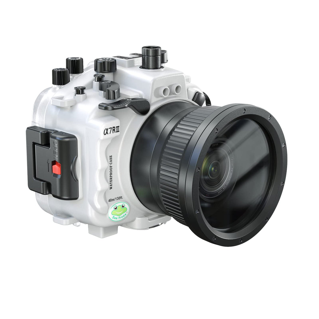 130 Feet/40 Meter Unterwasser Kamera Gehäuse wasserdichtes Gehäuse für Sony A7R III A7R3 28-70MM-Whi