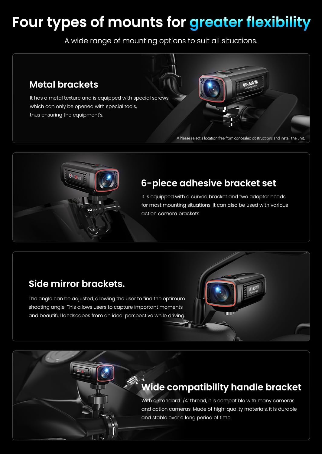 AKEEYO-710Pro EIS Fahrradkamera, 4K28FPS 20MP WiFi Action Kamera mit IP66 Ultra HD wasserdichte Kame