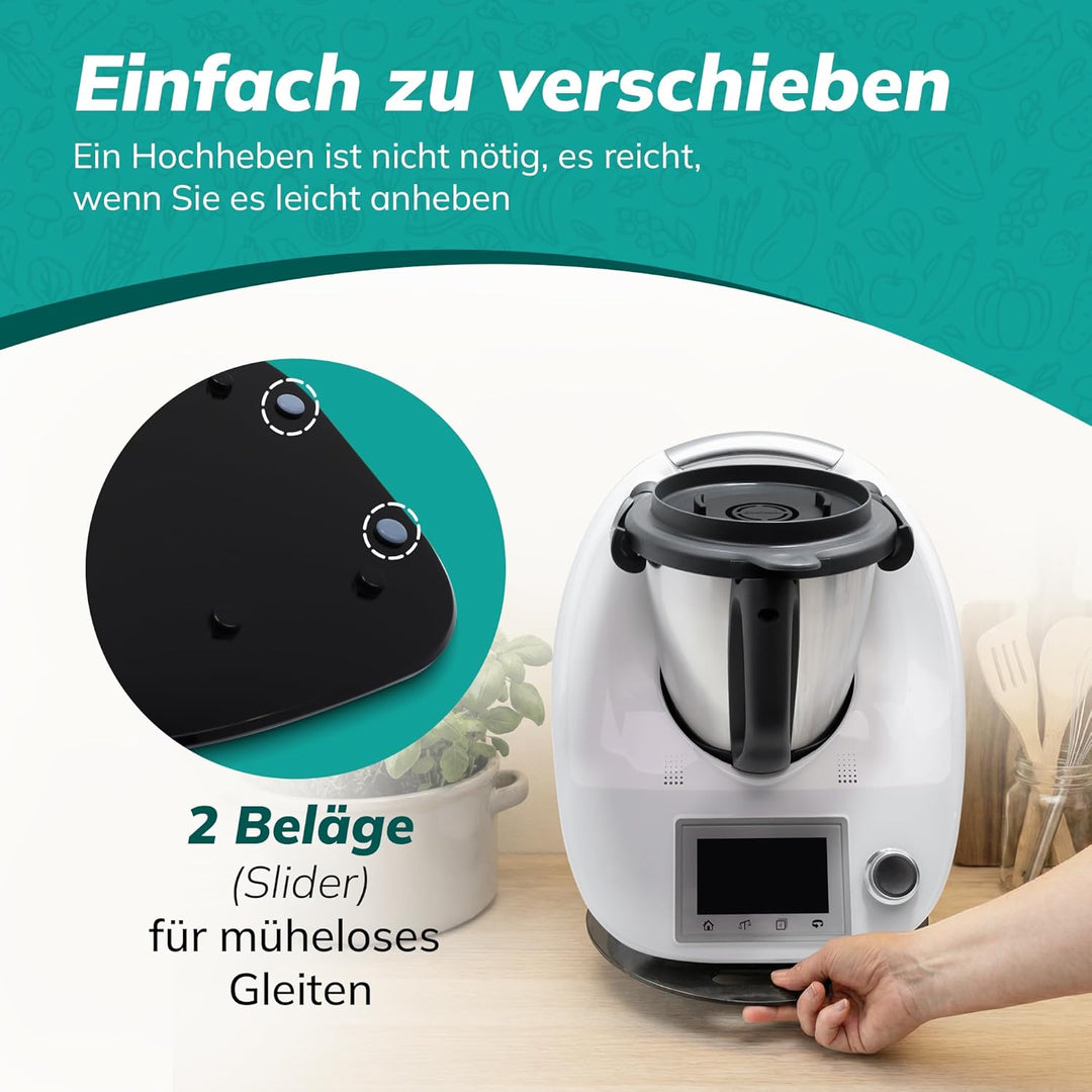 Gleitbrett Ersatz für Thermоmix Unterlage Rollbrett Gleiter mit Handgriff Brett Schwarz aus Acryl Le