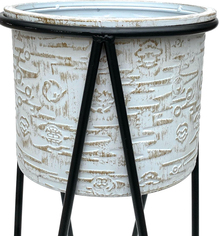 DanDiBo Blumenhocker mit Topf Metall Schwarz Weiss L 75 cm Blumenständer 96043 Blumensäule Modern Pf