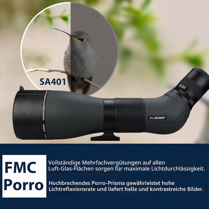 Svbony SA401 APO Spektiv, 20-60x85mm, Doppel-ED-Glas FMC, Präziser Fokus, Wasserdichtes Abgewinkelte