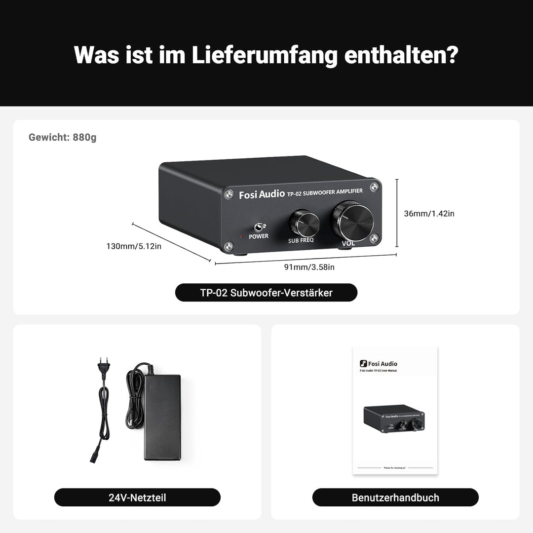 Fosi Audio TP-02 Subwoofer Verstärker 220Watt, Subwoofer Amplifier Home Sub Bass Power Verstärker, T