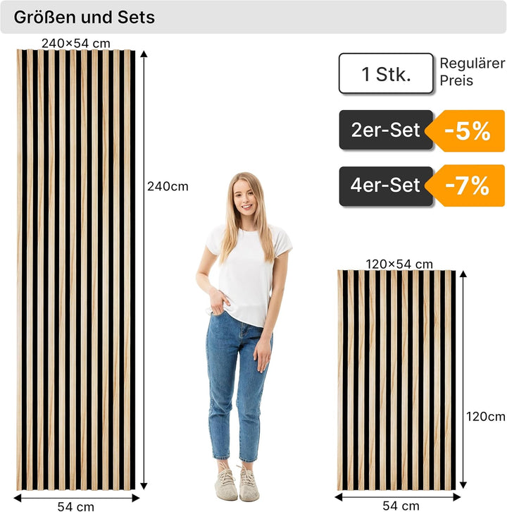 wohnartig 3D Akustikpaneele (Eiche Natur, 1 Stück 240cm x 54cm) Eiche Natur 1 Stück 240cm x 54cm, Ei