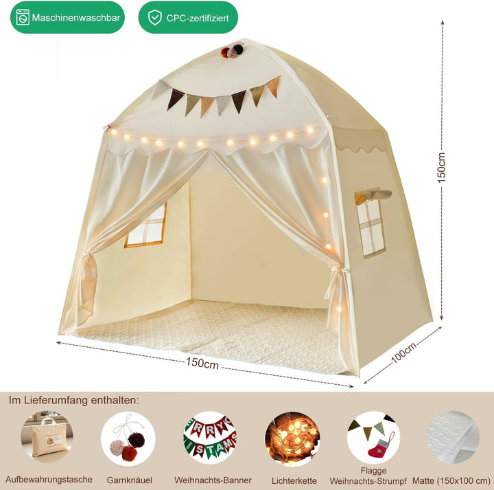 Kinderzelt Spielzelt Indoor Kinderzimmer Spielhaus: 150x100x150 cm Grosses Spielhaus mit Matte – Lic