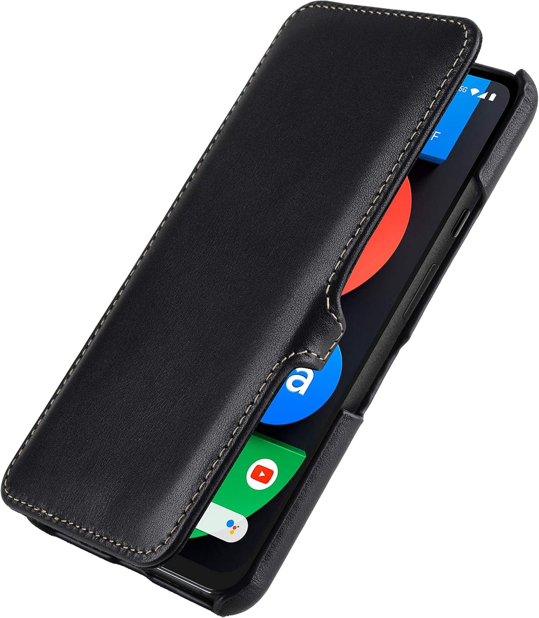 STILGUT Book Case kompatibel mit Google Pixel 4a 5G Hülle aus Leder mit Clip-Verschluss, Lederhülle,