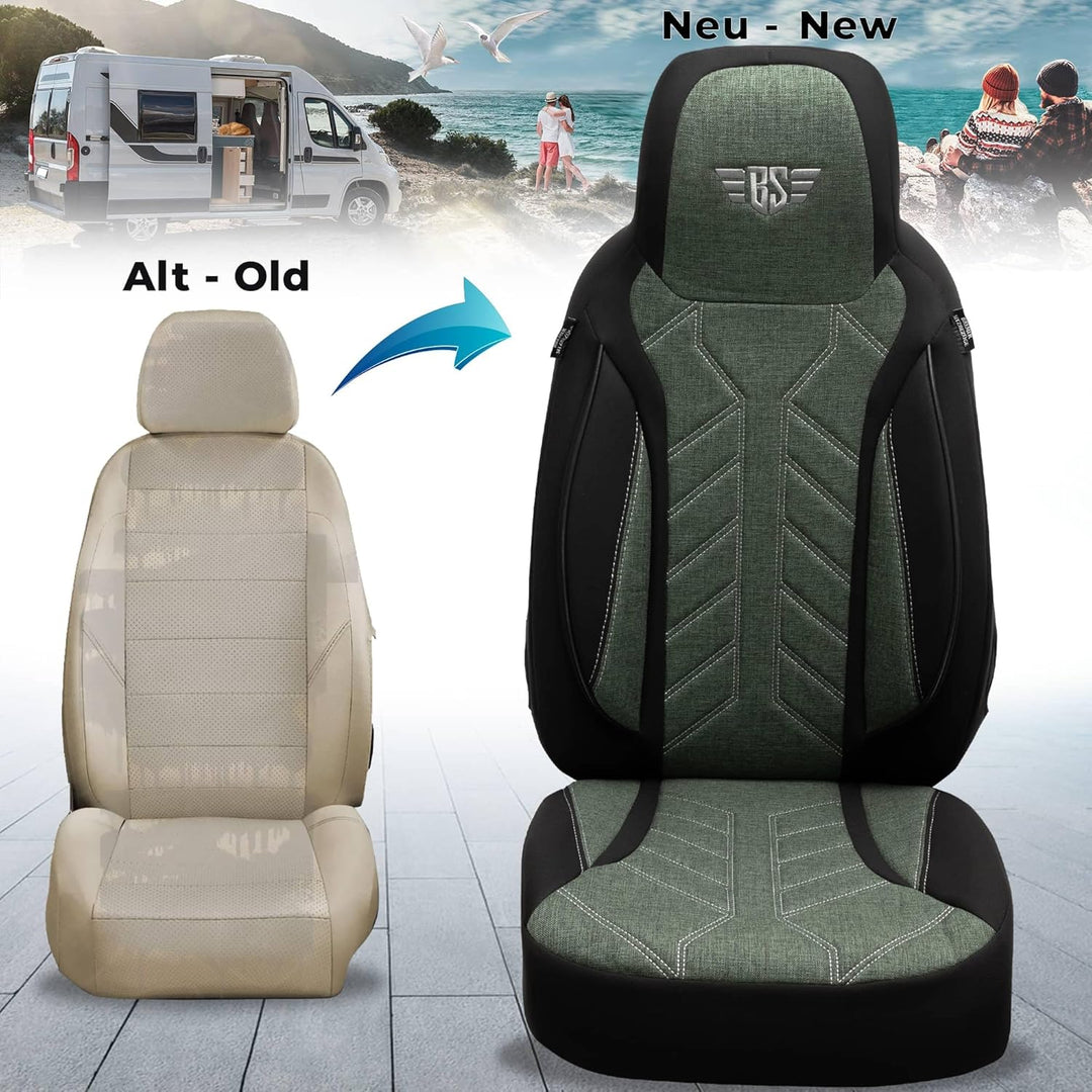 BREMER SITZBEZÜGE Wohnmobil Schonbezüge für FIAT Ducato Jumper Boxer PLKT213 PLKT213 - Schwarz/Olivg