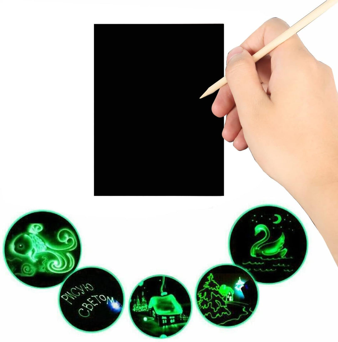 SCULPFUN 50 Blatt Leuchtpapier zum Kratzen, 28 * 20,8 cm Fluoreszierendes Kratz-Papier für die kreat