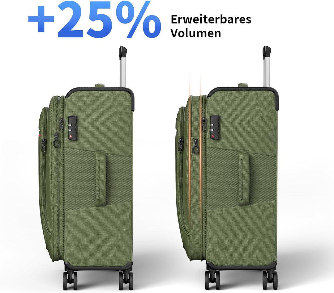 Weichschalenkoffer Set 3-teilig erweiterbar - Stoffkoffer Trolley wasserfest - Reisekoffer mit 4 Rol