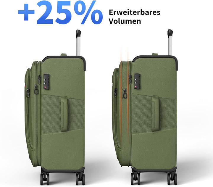 Weichschalenkoffer Set 3-teilig erweiterbar - Stoffkoffer Trolley wasserfest - Reisekoffer mit 4 Rol