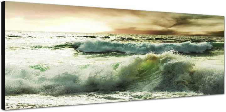 Paul Sinus Art Panoramabild auf Leinwand und Keilrahmen 150x50cm Meer Strand Wellen Wolkenhimmel Stu