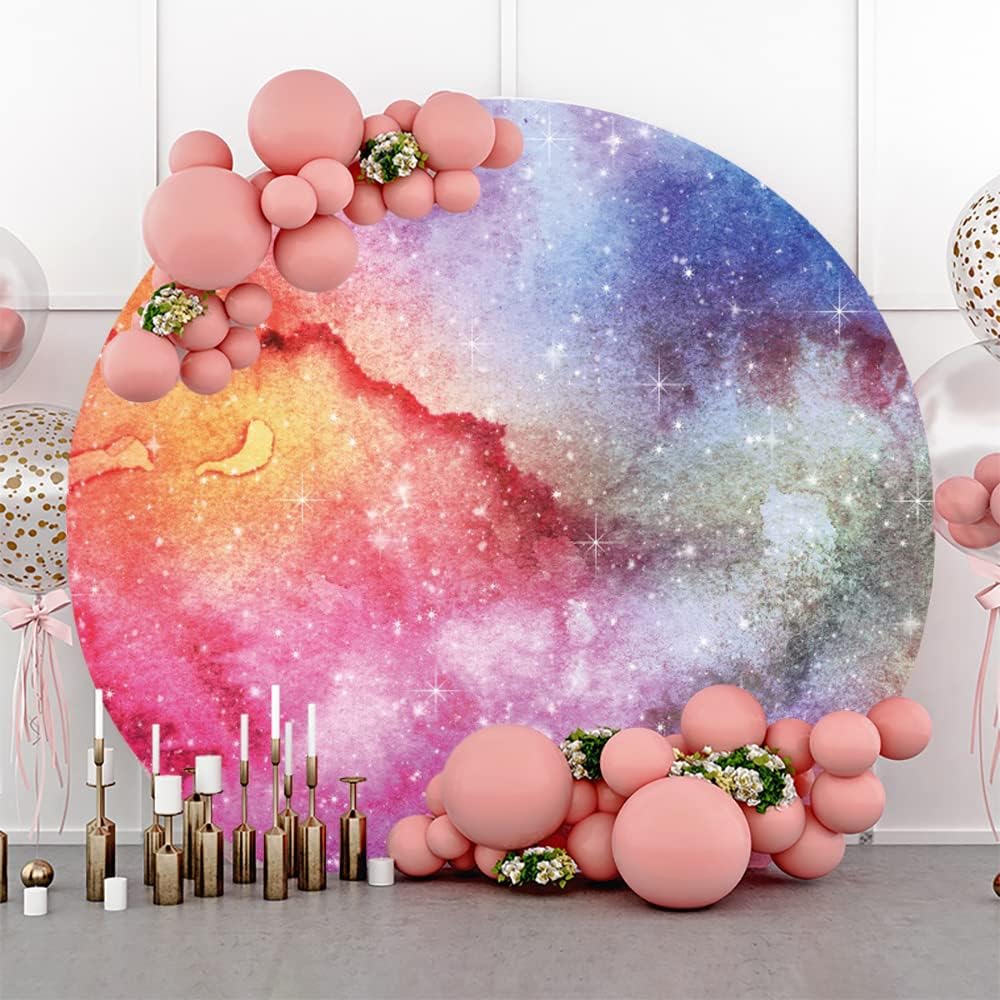 Aoihrraan 200cm Durchmesser Buntes Aquarell Runden Fotografie Hintergrund Glitzer Nebel Regenbogen A