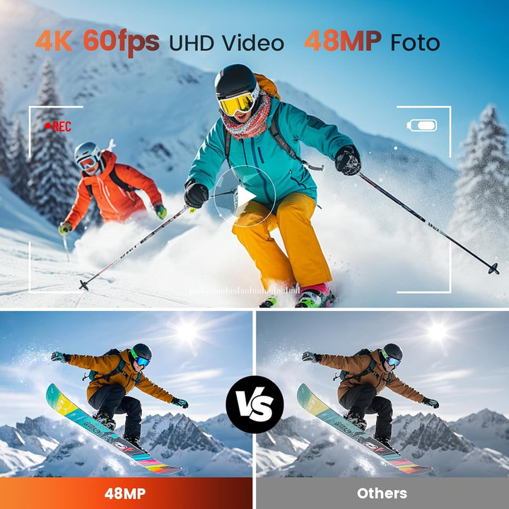 4K 60FPS 48MP Action Cam, 50FT Unterwasserkamera mit Touchscreen, wasserdichte Kamera, EIS Stabilisi