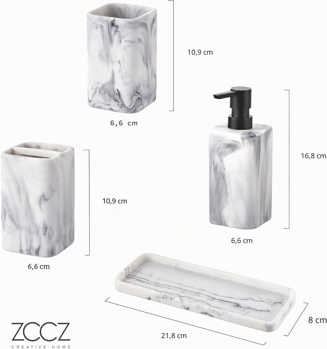 ZCCZ Badezimmer Set 4 Teile – Organizer mit Zahnbürstenhalter, Zahnputzbecher, Seifenspender, Seifen