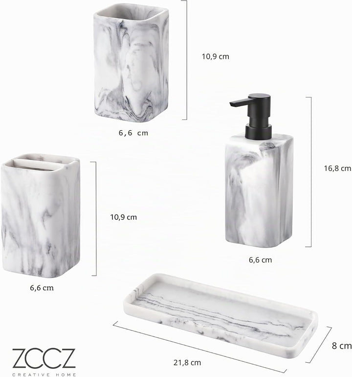 ZCCZ Badezimmer Set 4 Teile – Organizer mit Zahnbürstenhalter, Zahnputzbecher, Seifenspender, Seifen