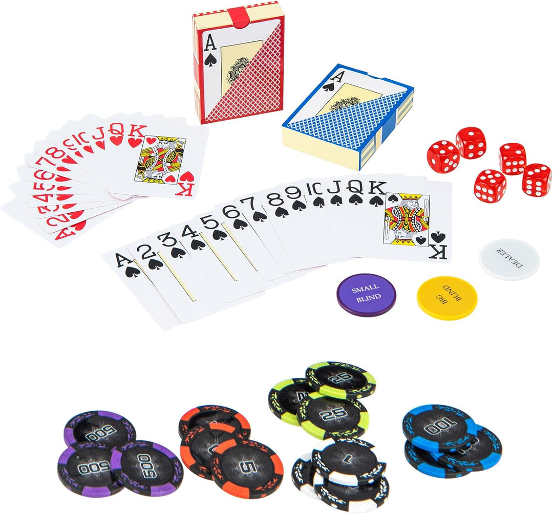 DREAMADE Aluminium Pokerkoffer mit 300 nummerierten Laser Poker Chips/ 2 Pokerkarten Set/ 5 Würfel/