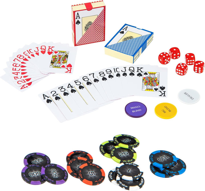 DREAMADE Aluminium Pokerkoffer mit 300 nummerierten Laser Poker Chips/ 2 Pokerkarten Set/ 5 Würfel/
