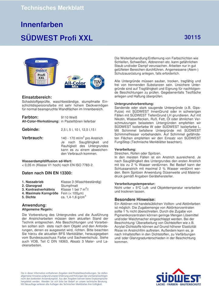 Südwest Profi XXL 12,5 Liter - Super weisse Innenwände mit einem Anstrich!