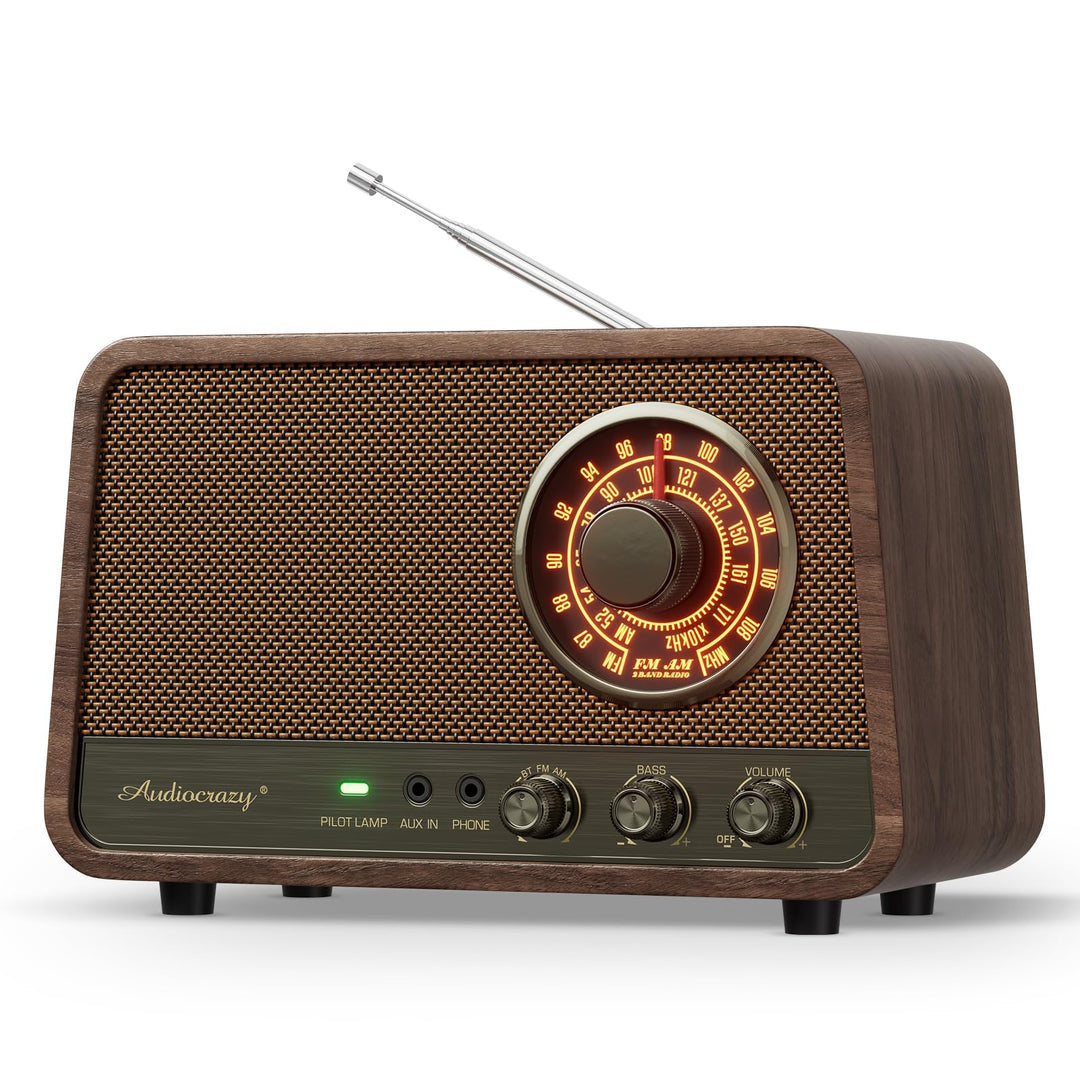 Retro-Tisch-FM-Radio mit Bluetooth-Lautsprecher, klassisches Holz-Finish, Wandstecker für Zuhause, B