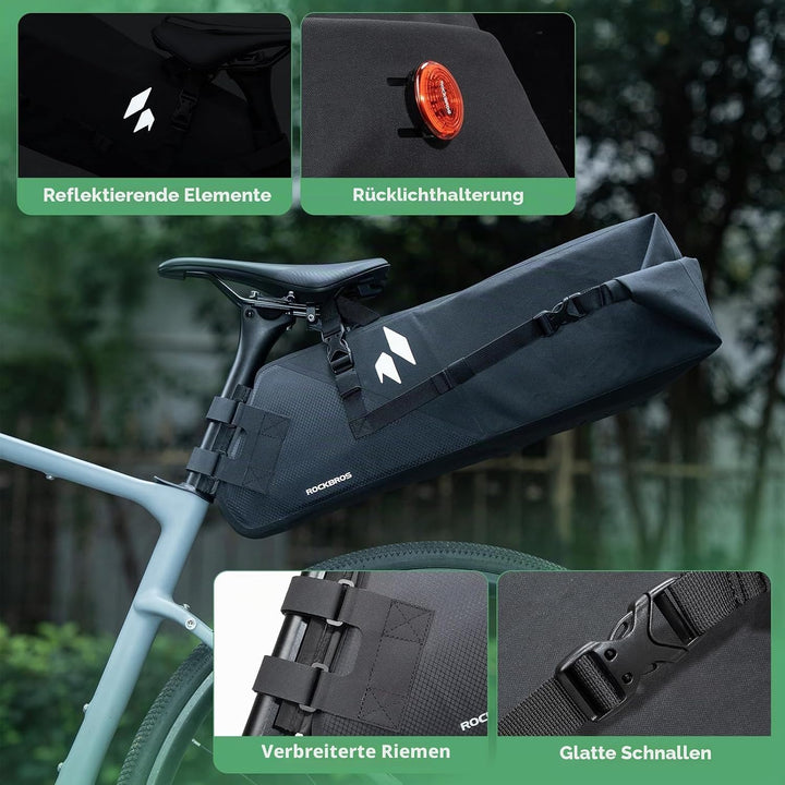 ROCKBROS Bikepacking Satteltasche 13L Wasserdicht, Fahrradtasche Sattel mit Halterung, Fahrrad Sitzt