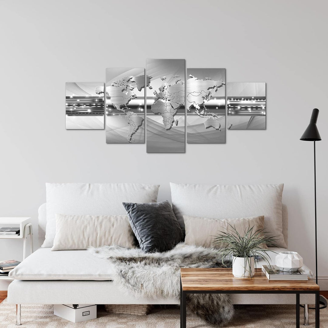 Runa Art Wandbilder Weltkarte 5 Teilig Bild auf Vlies Leinwand Deko Büro Wohnzimmer Abstrakt Ornamen