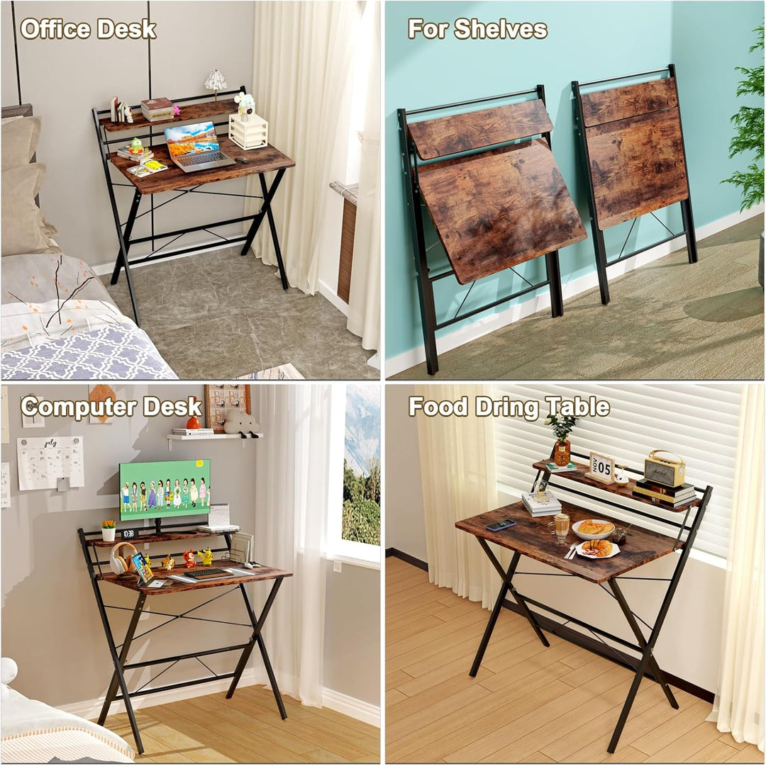 PIPIPOXER 80x50cm Klappbarer Schreibtisch Mit Regal Und Monitorständer, Klapptisch Für Home Office,