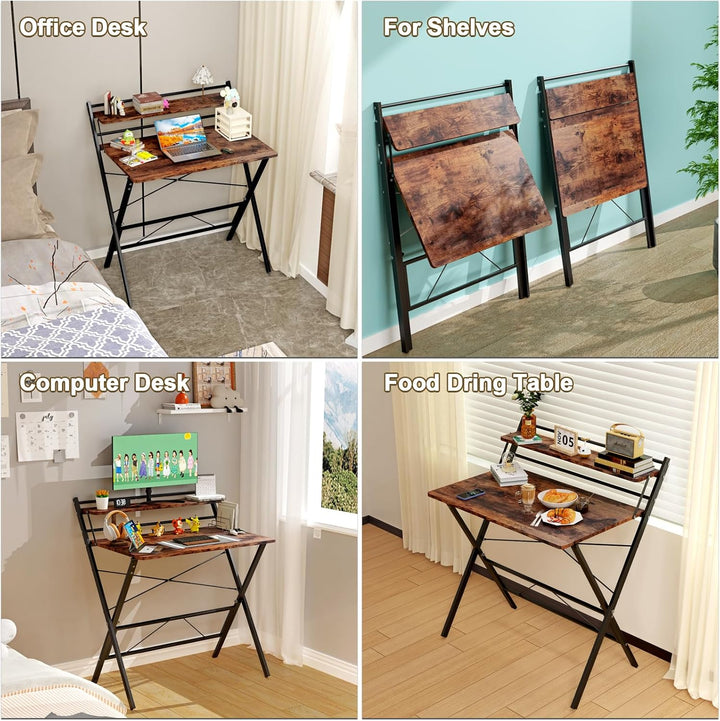 PIPIPOXER 80x50cm Klappbarer Schreibtisch Mit Regal Und Monitorständer, Klapptisch Für Home Office,
