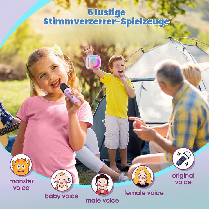Geschenk Mädchen 3-10 Jahre, Bluetooth Karaoke Maschine mit 2 Mikrofon Kinder Spielzeug Mädchen, Dra