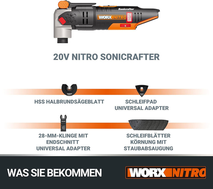 WORX WX693.9 NITRO Sonicrafter Akku Multifunktionswerkzeug 20V – bürstenloser Motor – vielseitig zum