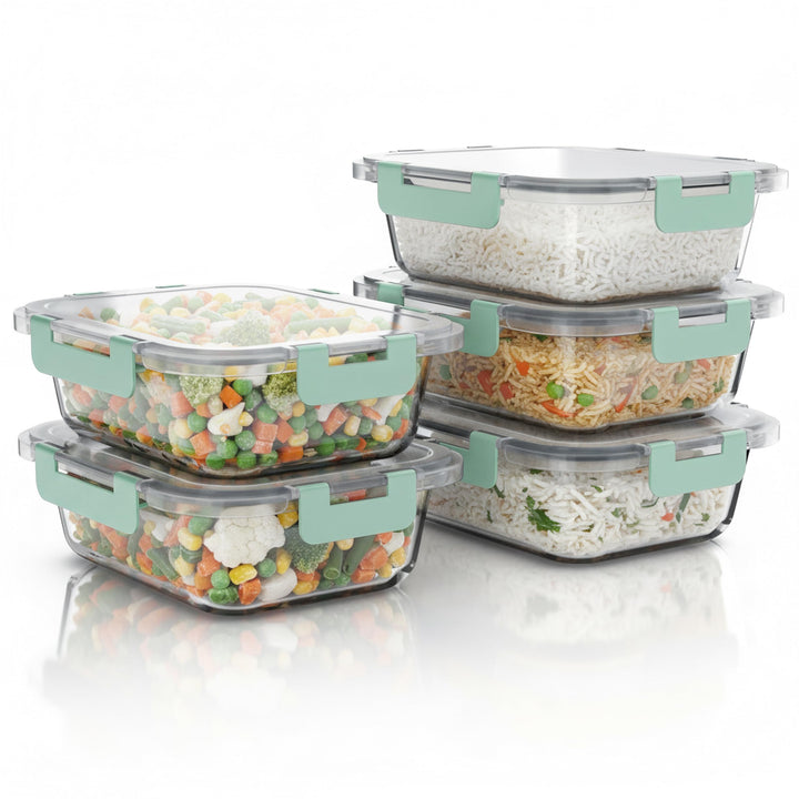 Arendo - Lunchboxen Glas - Frischhaltedosen für Lebensmittel mit Deckel luftdicht - 5er Set - 1000 m