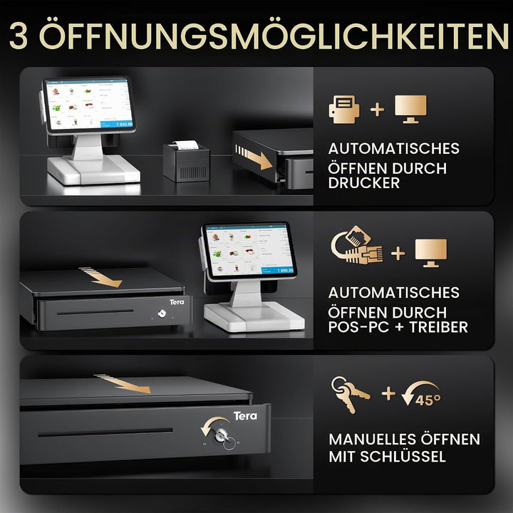 Tera Elektronische Kassenschublade mit 1 Herausnehmbarem Münzfach, geldscheine Geldlade touch, 4 Gel