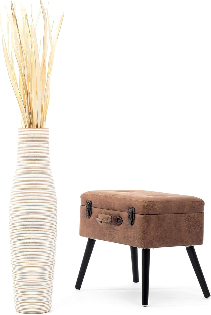 Leewadee Grosse Bodenvase für Dekozweige hohe Standvase Design Holzvase, Holz, 70 cm, White Wash 70