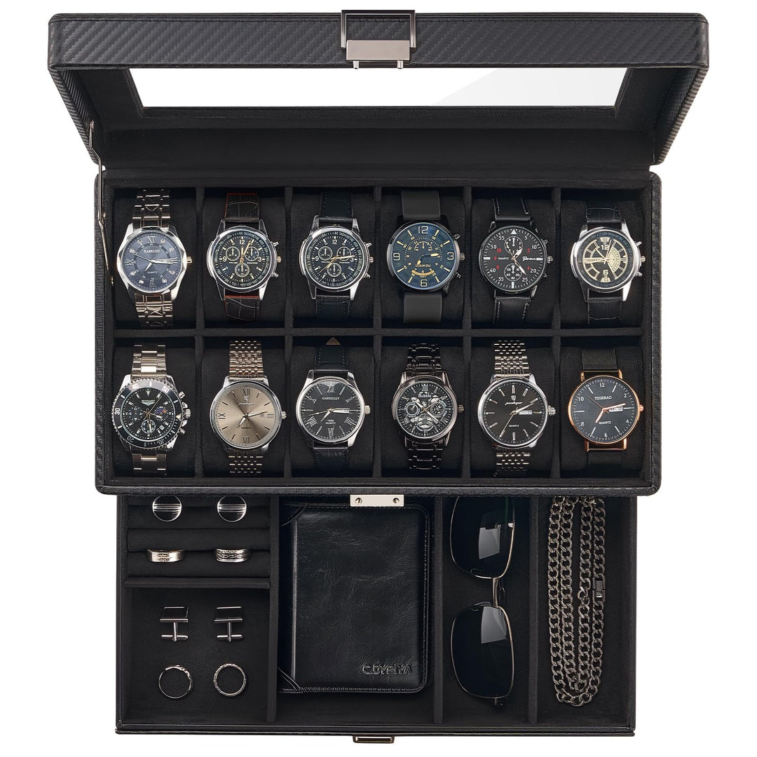 ProCase 12 Slot Uhrenbox für Herren，Uhrenkasten mit Schublade, Men’s Watch Box, Uhrenaufbewahrung Uh