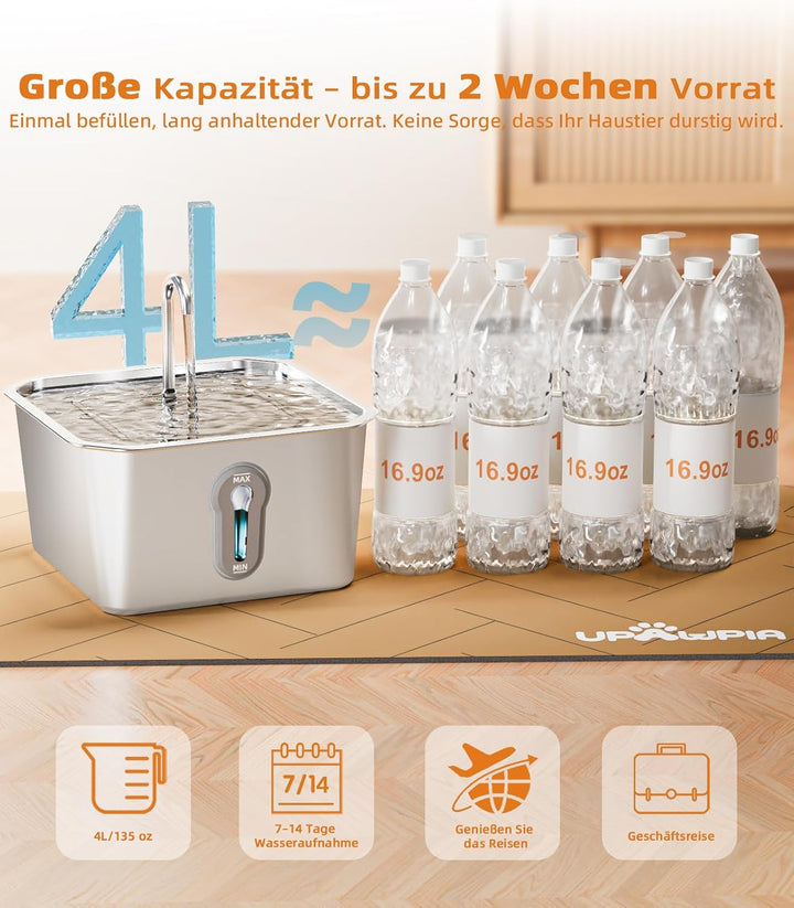 4L Katzenbrunnen Edelstahl mit 3 Filtern Trinkbrunnen für Katze Katzenbrunnen für Katzen mit Wassers