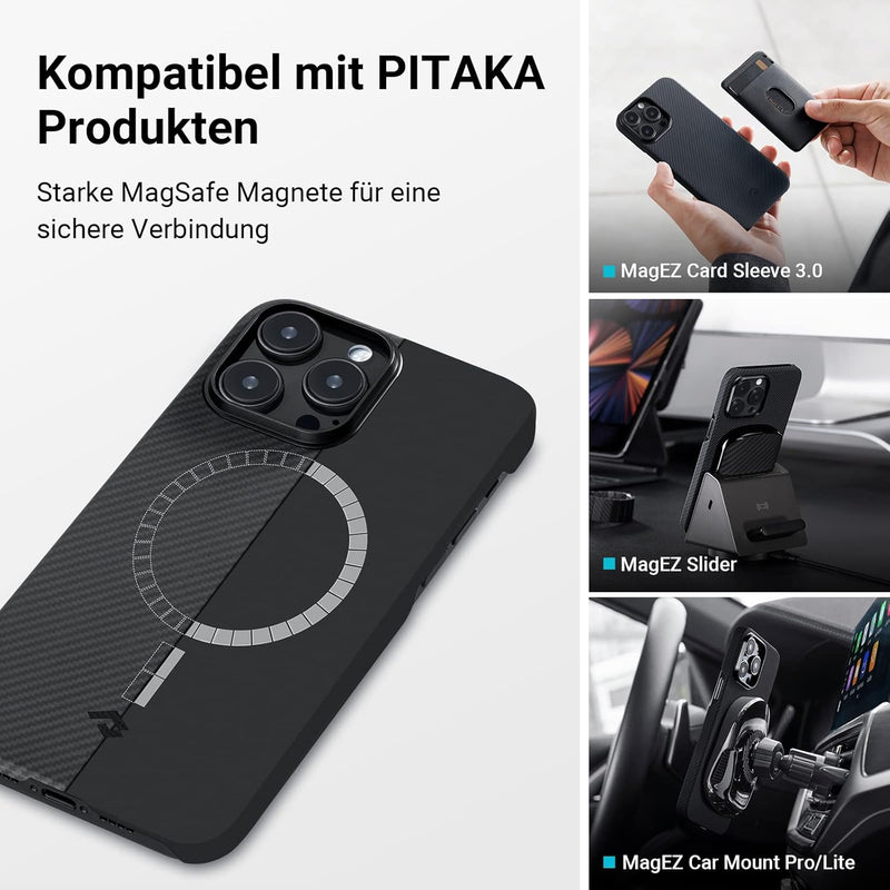 pitaka Ultradünne Hülle für iPhone 14 Pro Max Kompatibel mit Magsafe aus Aramidfaser Magnetische Sch