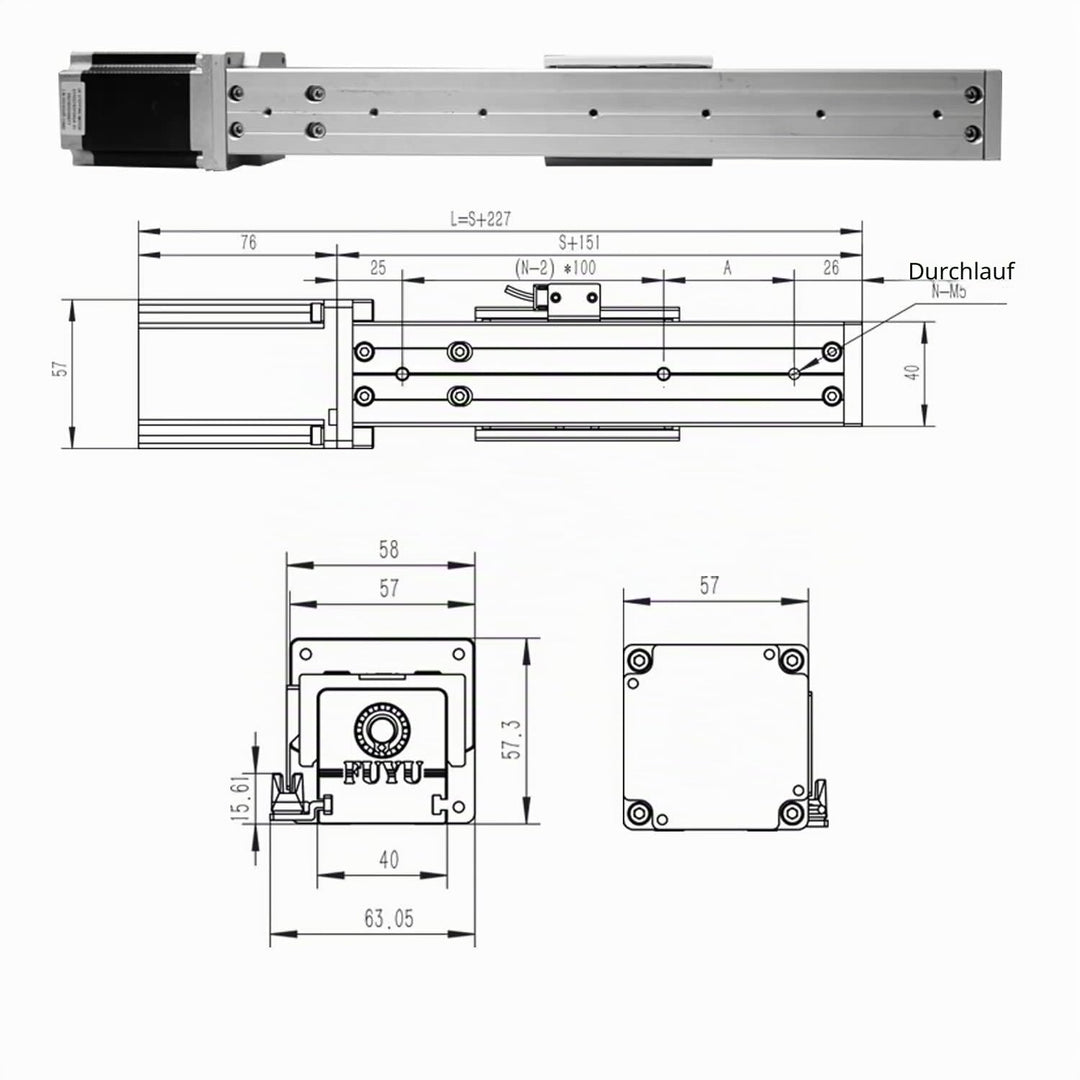 FUYU FSK40J Linearführung Linearmodul Kugelumlaufspindel motorisiert für CNC-Lineartisch mit Nema 23